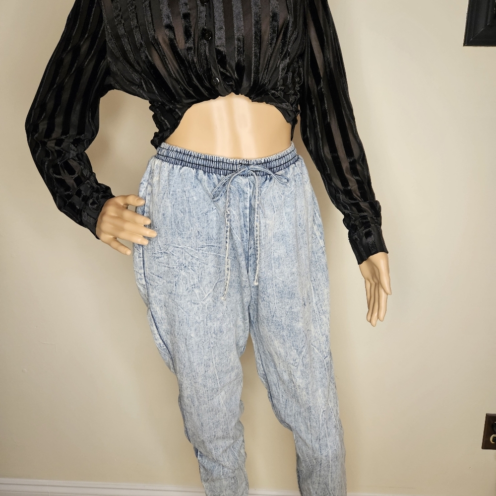 Denim Joggers With Elastic Drawstring Waist